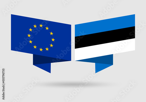 EU and Estonia flags. European Union and Estonian national symbols. Vector illustration.