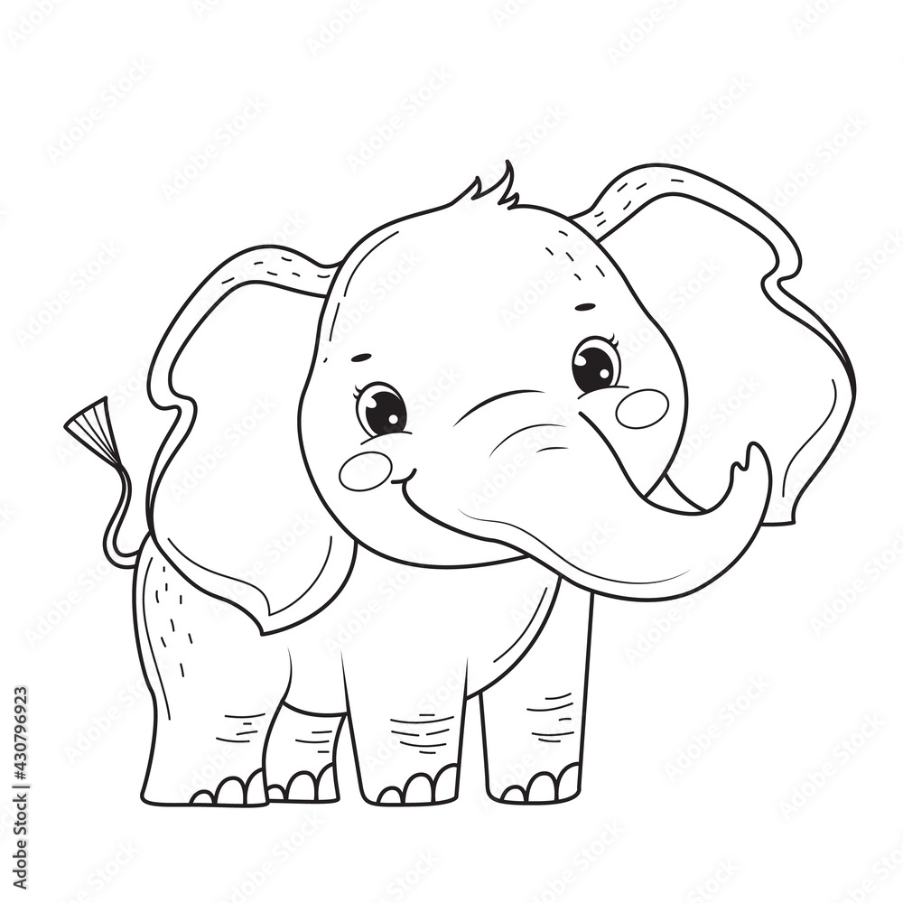 Elephant for coloring book.Line art design for kids coloring page.Isolated on white background.