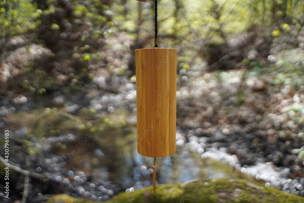 Koshi wind chimes outside in the forest for sound healing therapy, yoga and meditation, relax