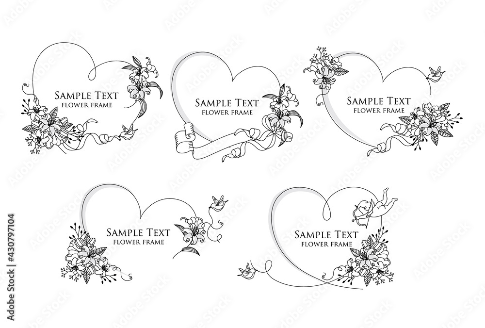 手描きの花と線画のフレームのベクターイラストセット Stock Vector Adobe Stock