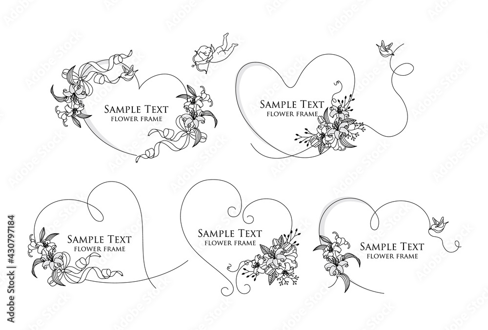 手描きの花と線画のフレームのベクターイラストセット Stock Vector Adobe Stock