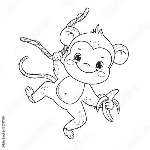 Cute smile monkey kid for coloring book.Line art design for kids coloring page.Isolated on white background,