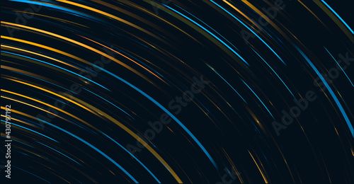 Abstract background with lights moving by round trajectory and forming texture of falling stars in dark space