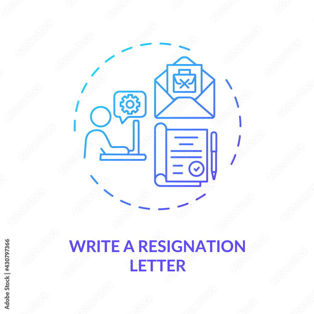Write a resignation letter concept icon. Notice your employer idea thin line illustration. Explain transition reason. Send email. Vector isolated outline RGB color drawing