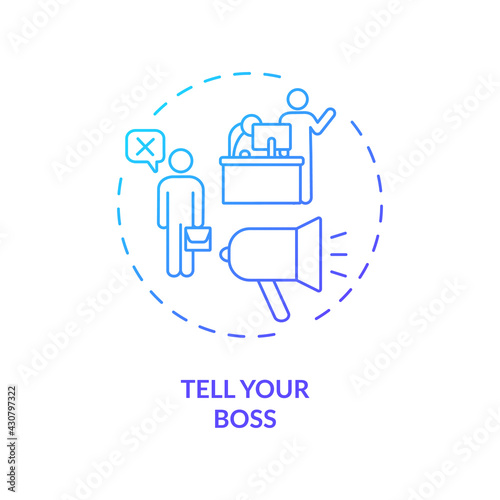 Tell your boss concept icon. Job resignation step idea thin line illustration. Communicate with your employer. Career change notice. Vector isolated outline RGB color drawing