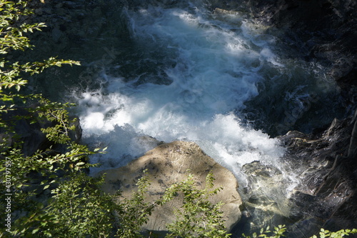 Waterfall in the gorge on the Zhana River in a natural park in the North Caucasus