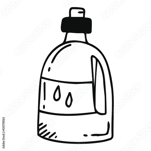 Doodle style vector detergent bottle. Shampoo canister.