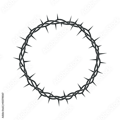 Crown of thorns graphic sign. Circle frame from plant branches with thorns. Vector illustration