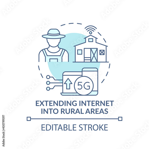 Fototapeta Naklejka Na Ścianę i Meble -  Extending internet into rural areas turquoise concept icon. 5G connection. Smart farming. Digital inclusion idea thin line illustration. Vector isolated outline RGB color drawing. Editable stroke