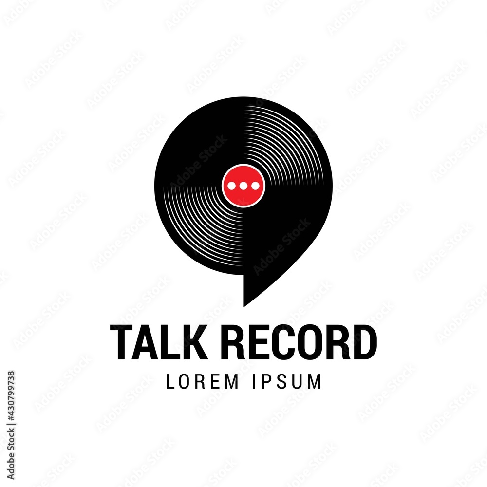 Vinyl record Logo design using Bubble chat or talk icon Vinyl record Logo design using Bubble chat or talk icon