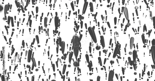 Many symbols of black 3d exclamation mark, descend, on white background.