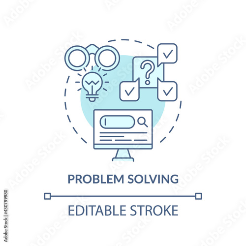 Problem solving turquoise concept icon. Online training. Learning skills on internet. Digital inclusion idea thin line illustration. Vector isolated outline RGB color drawing. Editable stroke