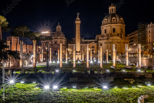Long exposure shot of Trajan's Column near Piazza Venezia in Rome.