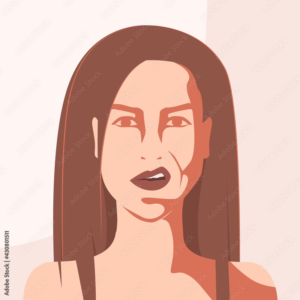 The woman's face expresses contempt, disgust and distrust of anything. Vector flat design illustration. The woman's face expresses contempt, disgust and distrust of anything. Vector flat design illustration.