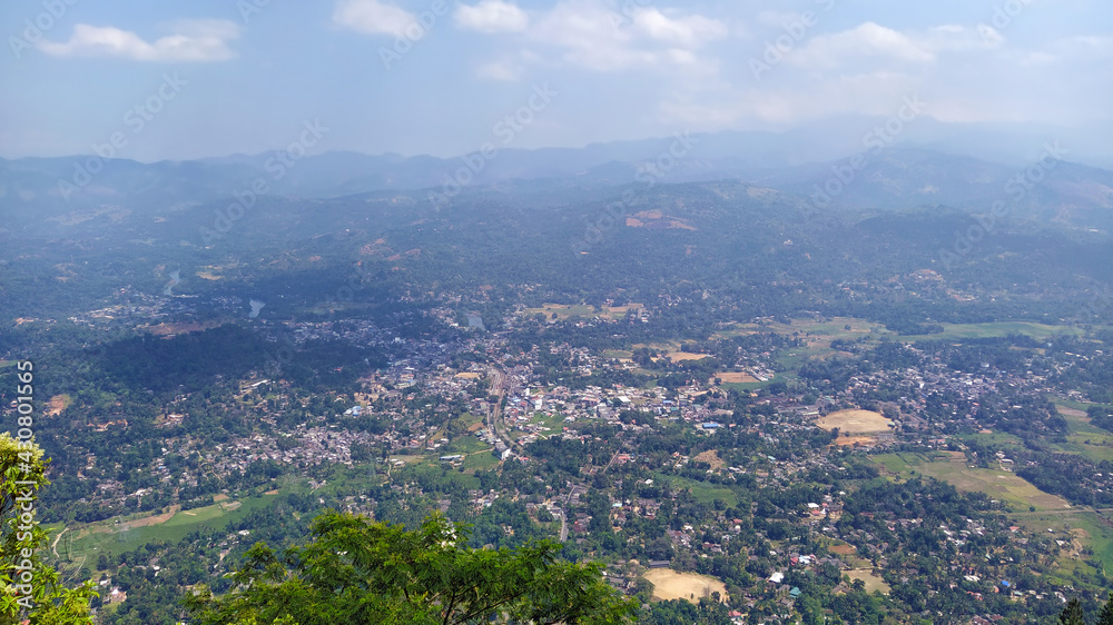 Scenery City view from Mountain Peak - Ambuluwawa,Kandy Sri Lanka.