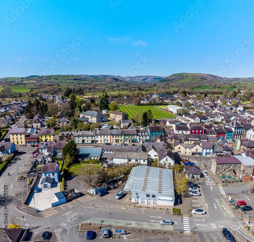 A view over the colourful town of Llandovery, Carmarthenshire, South Wales on a sunny day photo