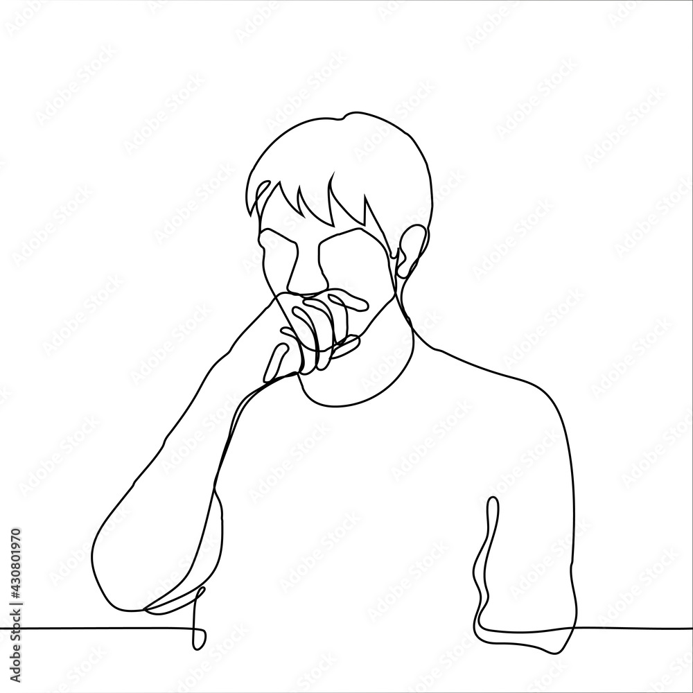 man put his hand to his nose, he feels a stench - one line drawing vector. bad air concept, carbon monoxide poisoning, trying to plug your nose man put his hand to his nose, he feels a stench - one line drawing vector. bad air concept, carbon monoxide poisoning, trying to plug your nose
