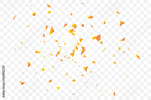 Colorful Orange Confetti Falling On Transparent Background. Vector Illustration