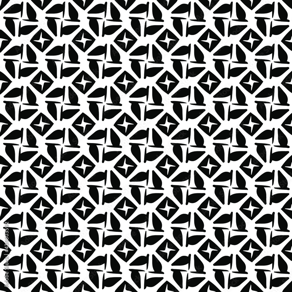  Geometric vector pattern with triangular elements. Seamless abstract ornament for wallpapers and backgrounds. Black and white colors.