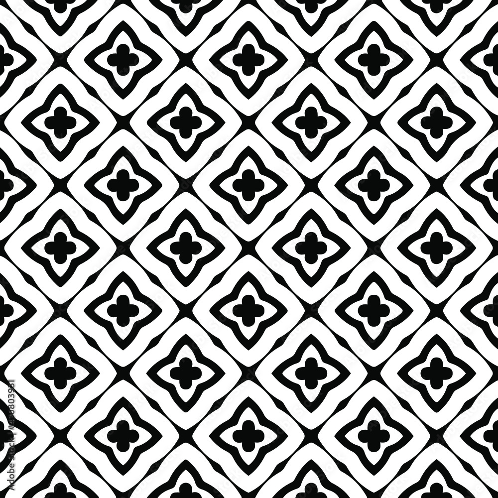 Geometric vector pattern with triangular elements. Seamless abstract ornament for wallpapers and backgrounds. Black and white colors