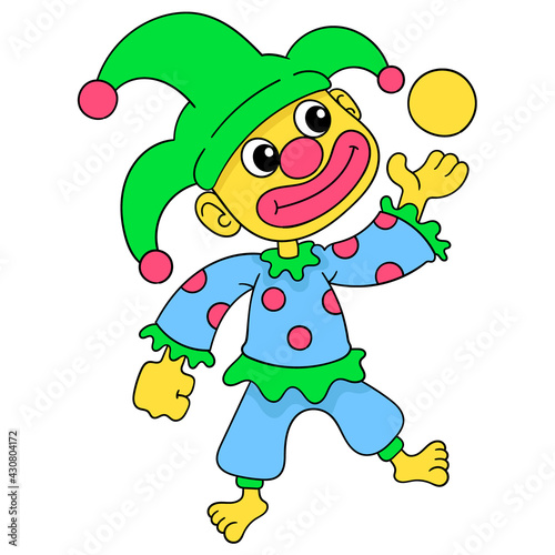 funny clown perform juggling the ball, doodle icon image kawaii