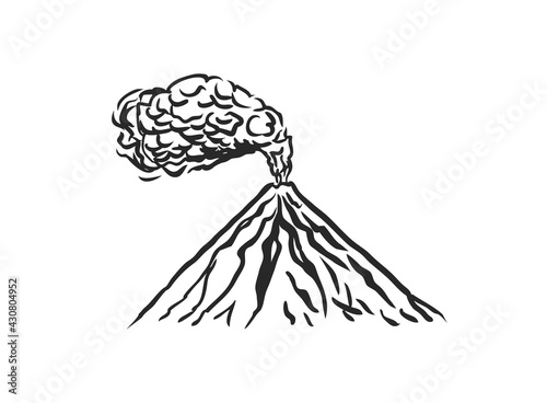 Volcano symbol sketch. Smoke before the eruption. Vector illustration