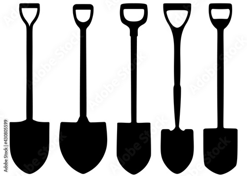 Shovels for the garden and repair work in the set. Vector image.