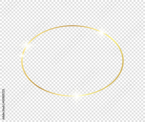 Gold shiny glowing frame with shadows isolated on transparent background. Golden luxury vintage realistic rectangle border. illustration - Vector