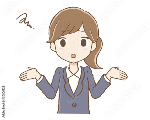 スーツを着た女性　呆れるポーズ 　上半身