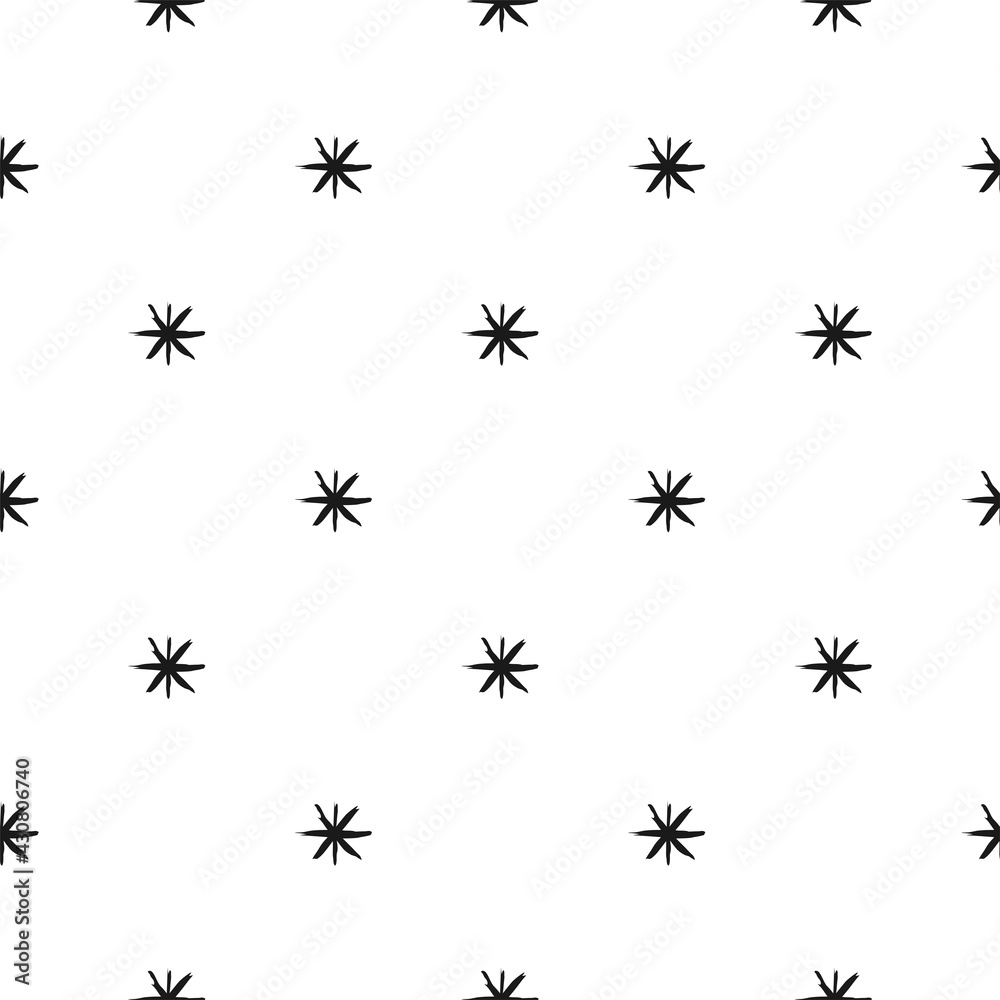 Seamless pattern with black hand drawn stars or asterisks on white background. Seamless pattern with black hand drawn stars or asterisks on white background.