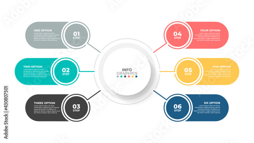 Business infographic. Presentation  chart with 6 options or steps. Vector illustration.