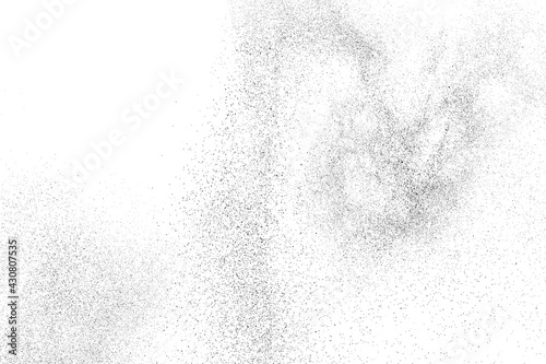 Distressed black texture. Dark grainy texture on white background. Dust overlay textured. Grain noise particles. Rusted white effect. Grunge design elements. Vector illustration, EPS 10.