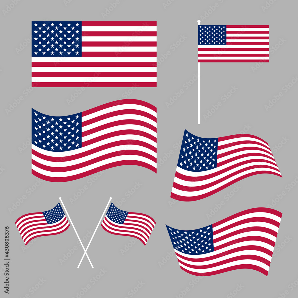 Vector set of USA flags. Icon, signboard, poster. For a wide range of design applications. Vector set of USA flags. Icon, signboard, poster. For a wide range of design applications.