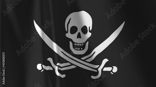 Pirate flag waving in the wind. (Jolly roger) Background. A series of 