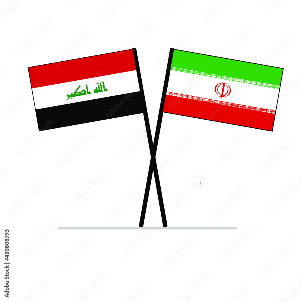 Iran and Iraq Flags on bolls symbolizing relationship and war, struggle, or partnership. Iran and Iraq Flags on bolls symbolizing relationship and war, struggle, or partnership.