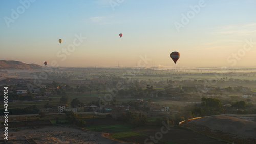Luxor Egypt balloon riding scene at Valley of the king tourist attraction