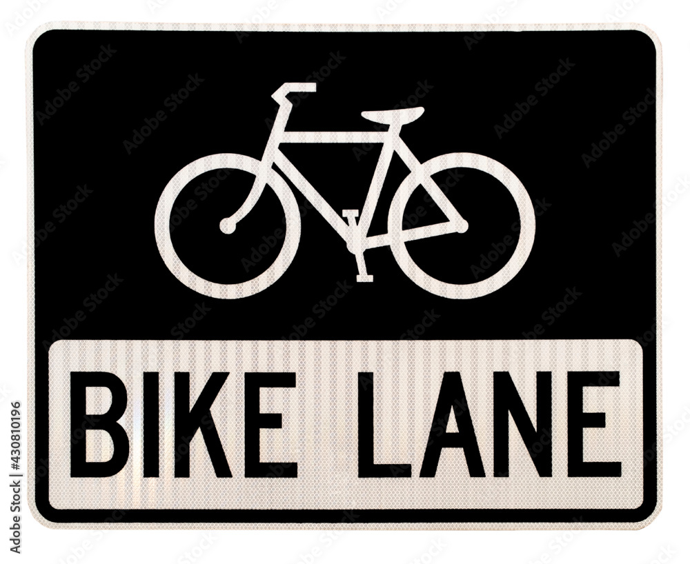 Black and white reflective BIKE LANE sign. Isolated. Black and white reflective BIKE LANE sign. Isolated.