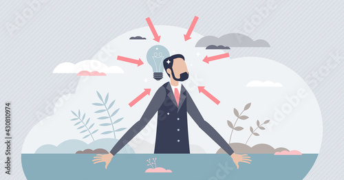 Concentration and focused mental energy for business goal tiny person concept. Mind energy productivity and control with effective moment awareness process vector illustration. All attention for work.
