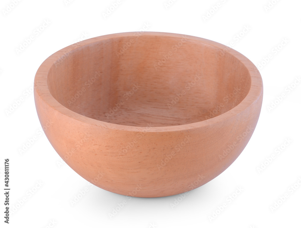 empty wood bowl on white background.