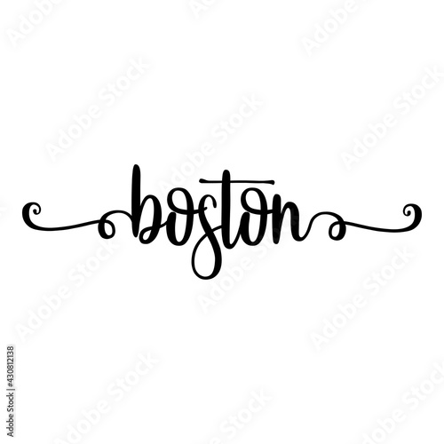 Banner con texto manuscrito boston escrito a mano con florituras en color negro