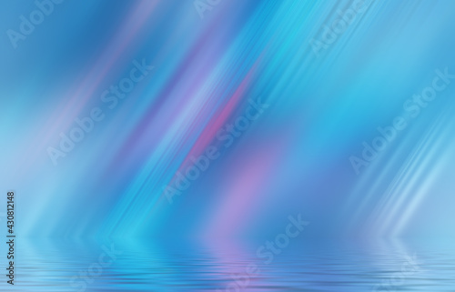 Abstract background. Neon multicolored light reflects on the water. Beach party  light show. Blurry lights glisten on the surface. 3d illustration