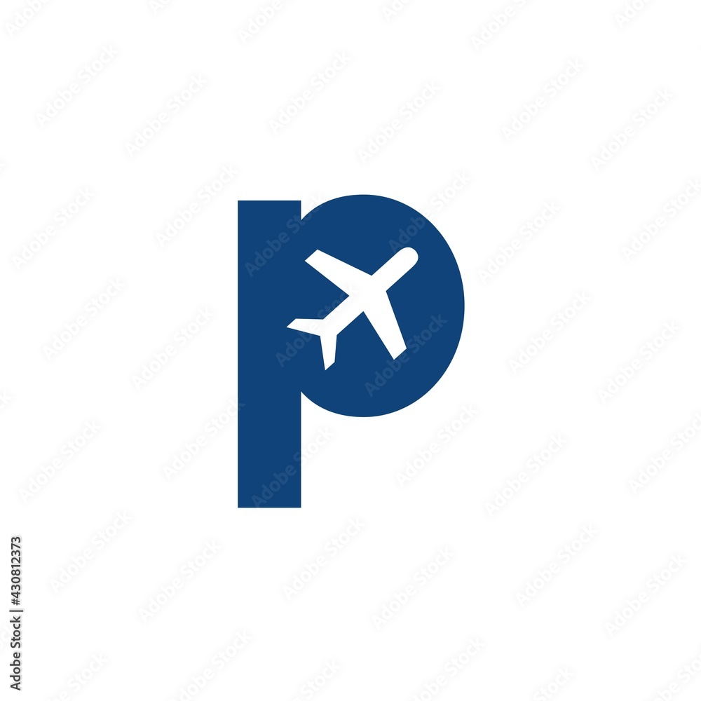 Obraz premium Initial P Logo with Airplane Concept for Aviation and Travel, Modern and Elegant Design