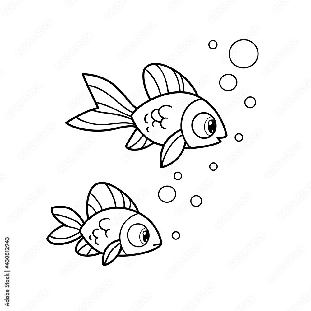 Cute cartoon two sea fishes outlined for coloring page isolated on ...
