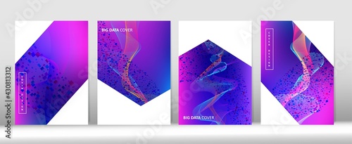 Minimal Covers Set. Big Data Tech Neon Wallpaper. 3D Liquid Shapes Music Cover Design.