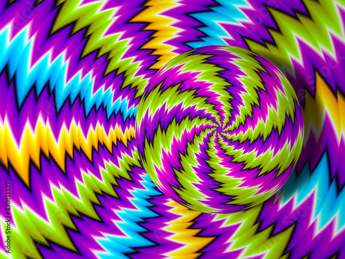 Colorful background with rotating sphere. Spin illusion.