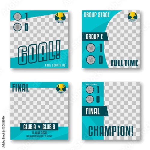 social media templates for football tournaments between countries in Europe. Vector for Euro 2021 themed social media feeds.