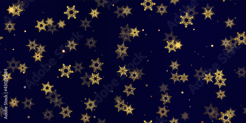Gold snowflakes holiday seamless pattern.