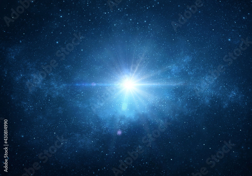 Star light, explosion, glow, burst, blast into deep space, night sky. Cosmic nebula, galaxy, milky way in Universe.