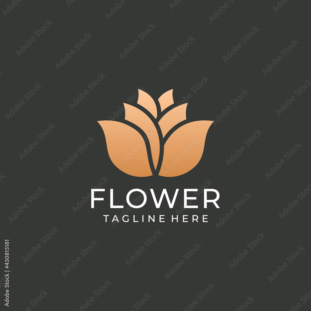 Gold flower beautiful logo design vector fashion zen luxury concept. Logo can be used for icon, brand, identity, nature, floral, inspiration, feminine, health, wellness, and business company