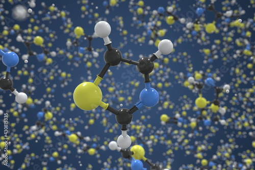 Thiazole molecule, ball-and-stick molecular model. Chemical 3d rendering